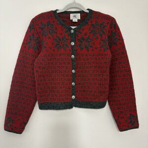 VTG American Eagle Womens Fair Isle Shetland Wool Cardigan Sweater Size S Y2K